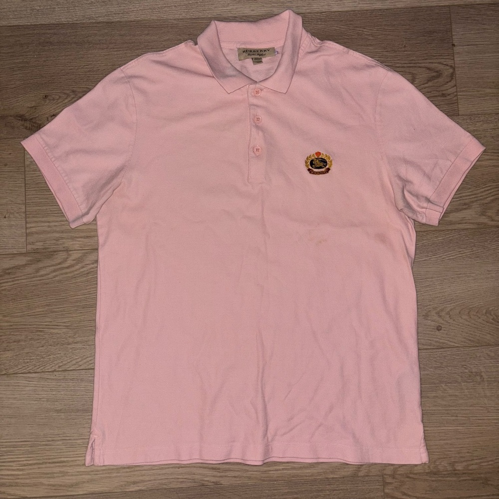 Burberry Equestrian Knight Pink Embroidered Logo Polo Shirt